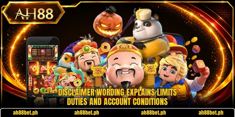 Disclaimer wording explains limits duties and account conditions
