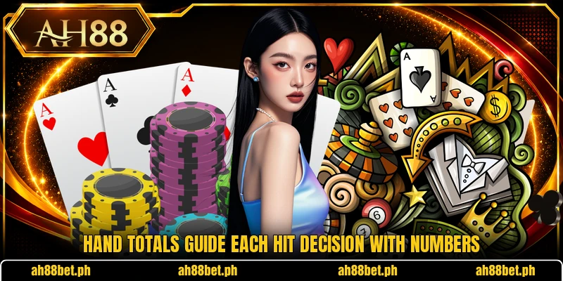 Hand totals guide each hit decision with numbers