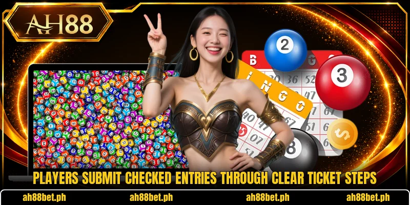 Players submit checked entries through clear ticket steps